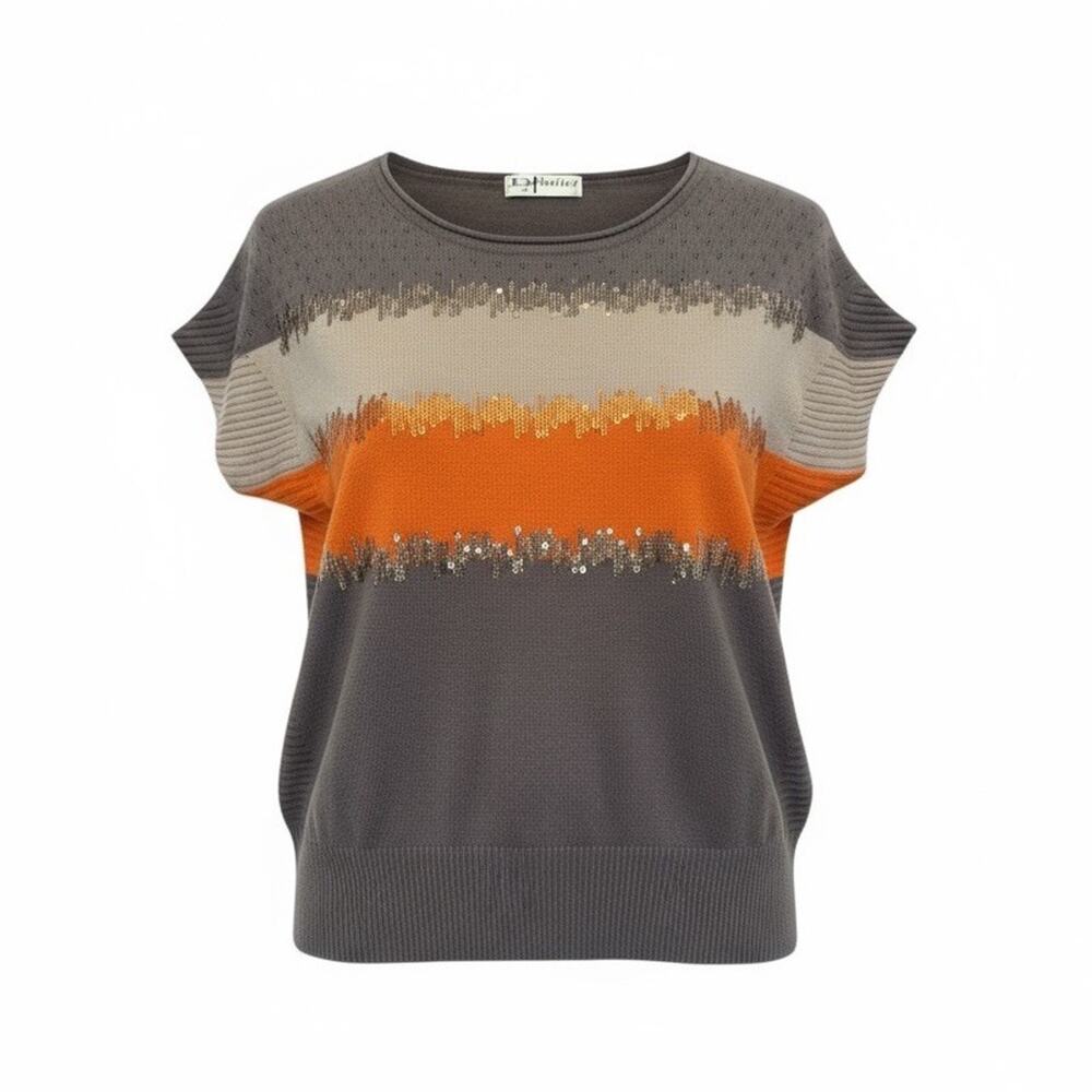 BT Batier Top M Sequin Ribbed Knit Blouse Metallic Y2K Retro 90s Revival Chic